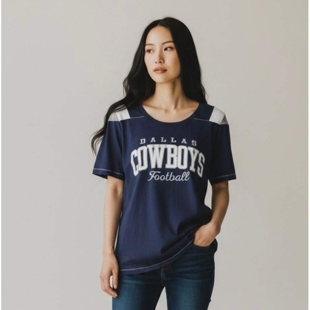 Dallas Cowboys Her Style NFL Apparel T-Shirt Women XL Navy Peggy Shoulder Inset